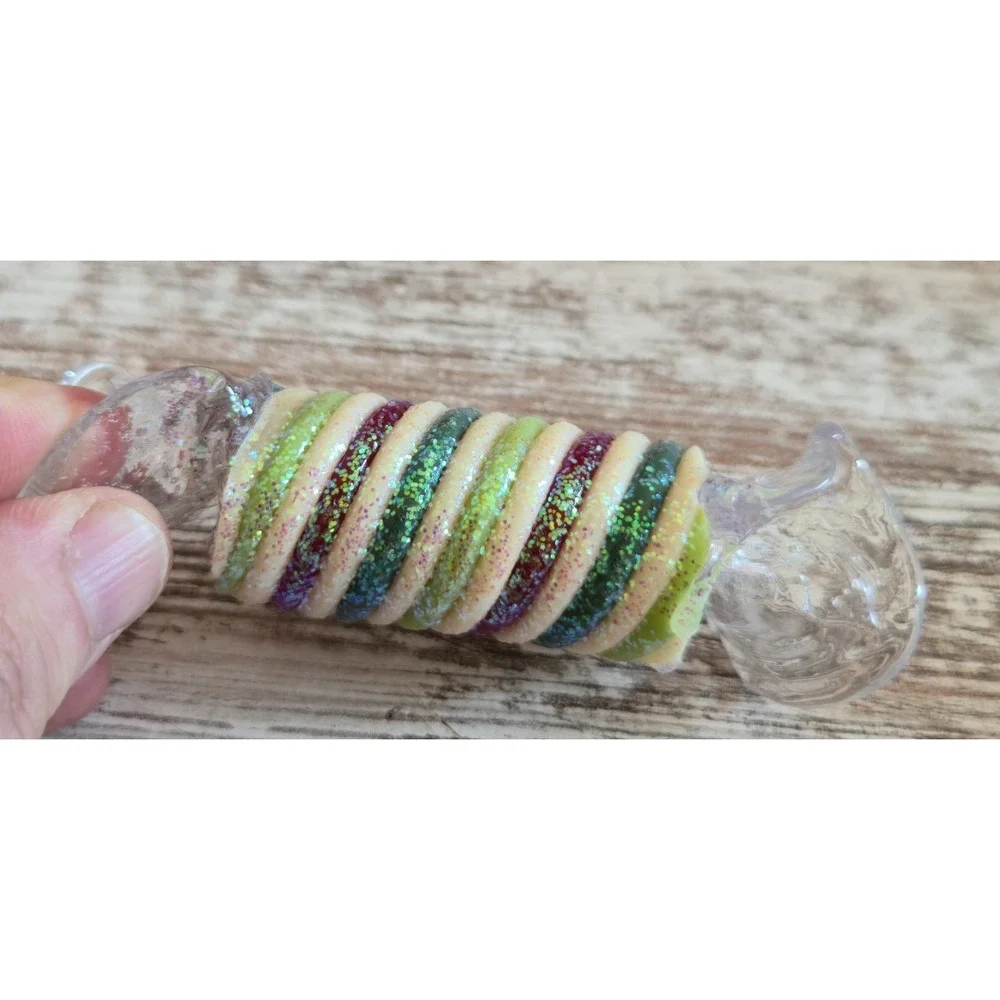 Vintage Glass Ribbon Candy Christmas Ornament Hand-Painted Glitter Blown Glass